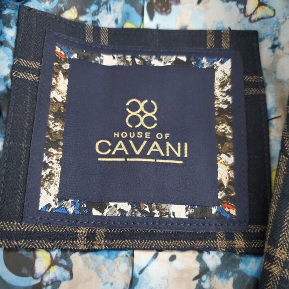 House Of Cavani Mens Blue Tan Plaid Sports Coat Size EU 56 2 Button Noch Neck - Picture 7 of 14